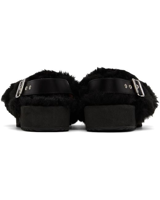 Dries Van Noten Black Fur Platform Sandals for men