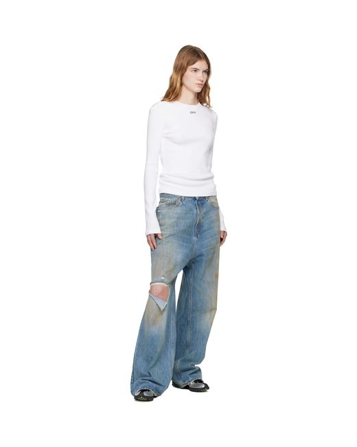 Off-White c/o Virgil Abloh White 'Off' Stamp Rib Long Sleeve Crew T-Shirt