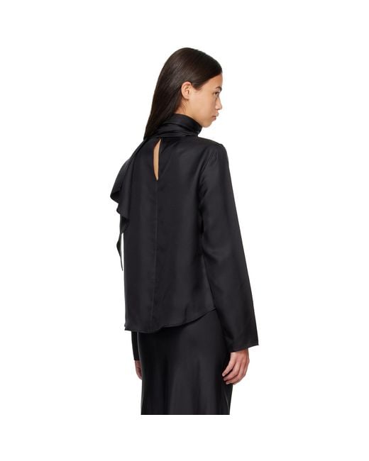 Loulou de Saison Black Gala Silk Twill Scarf Blouse