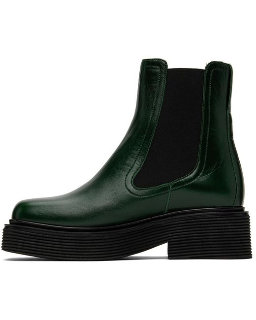 Marni Black Green Leather Chelsea Boots