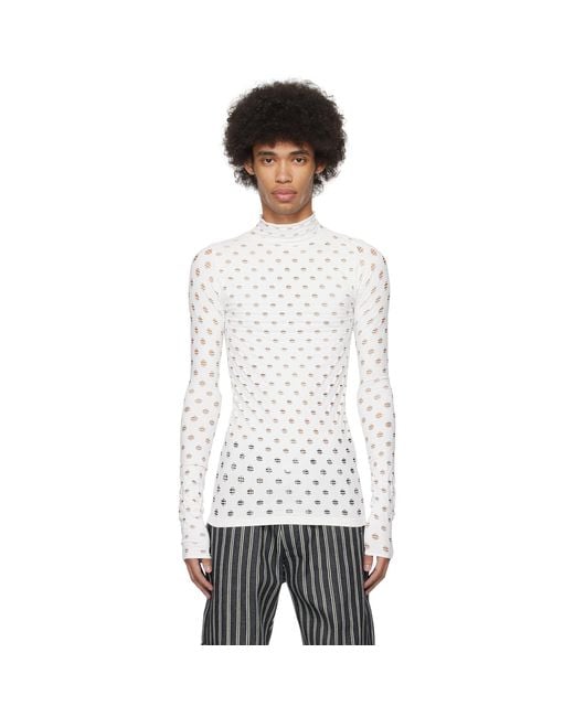 Maisie Wilen White Perforated Turtleneck for men