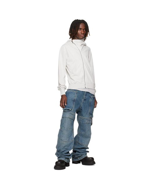 Rick Owens Blue Temple Stefan Denim Cargo Pants for men