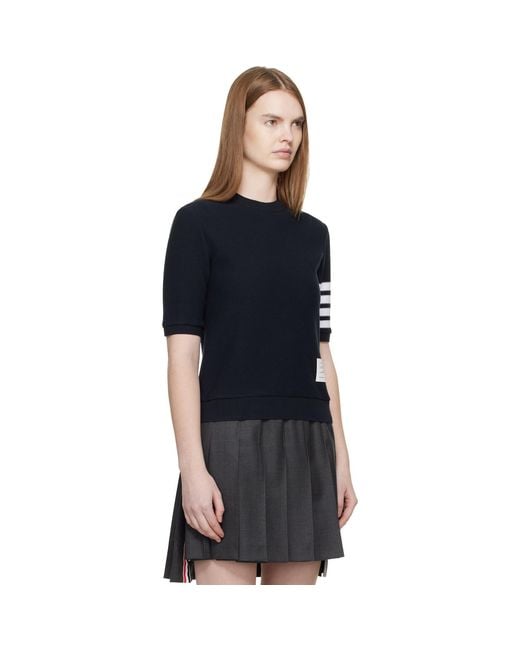 Thom Browne Black Textured Cotton Pique 4-Bar T-Shirt