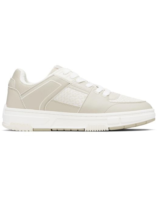 HUGO Black Faux-Leather & Logo-Woven Sneakers for men