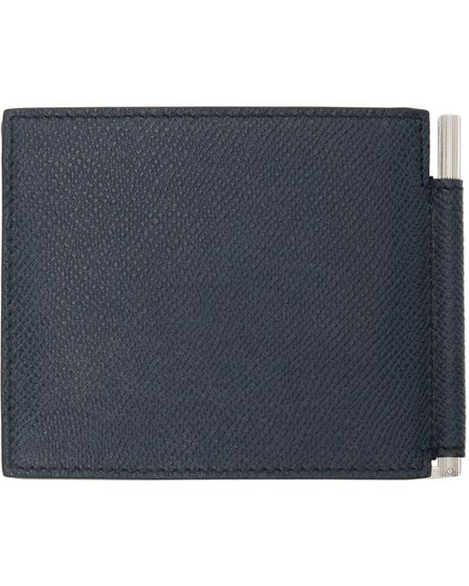 Tom Ford Blue Small Grain Leather Money Clip Wallet for men
