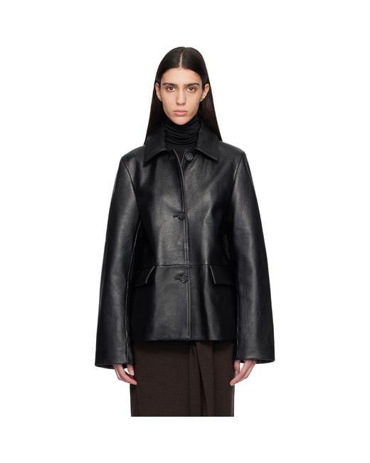 Totême Black Grained Leather Jacket