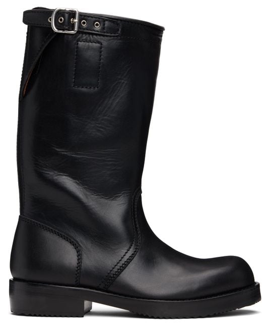 Dries Van Noten Black Leather Biker Boots for men