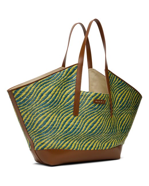 Marni Green Raffia-Effect Waves Tote
