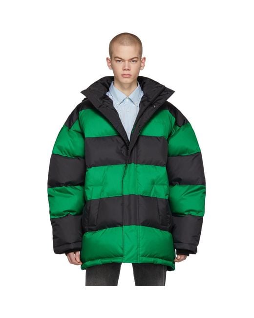 Balenciaga Black And Green Striped Down Jacket for men