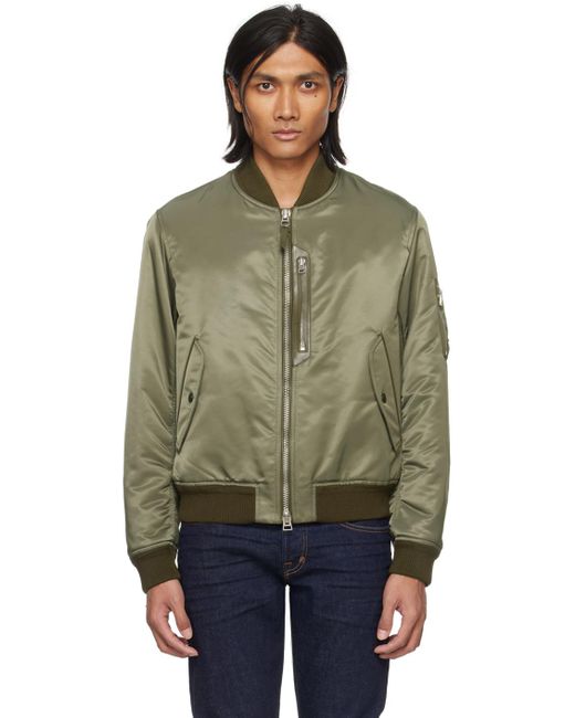 Tom Ford Green Leather-trimmed Shell Bomber Jacket for men