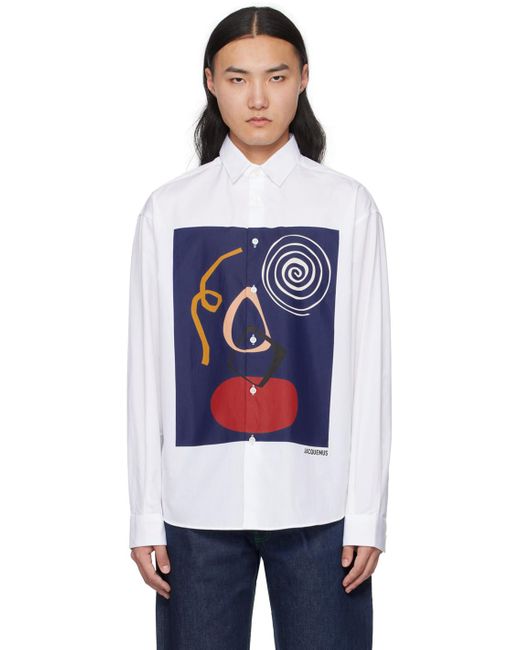 Jacquemus White La Chemise Simon Graphic-print Relaxed-fit Cotton-poplin Shirt for men