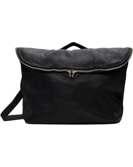 Guidi Black Leather Messenger Bag for men