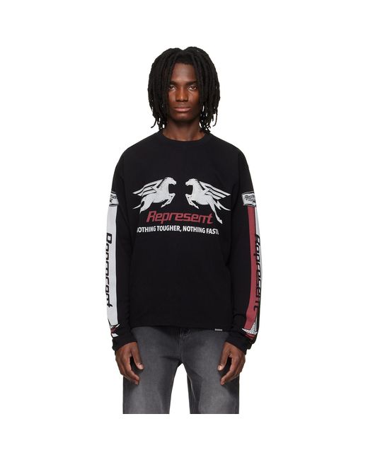 Represent Black Mesh Pegasus Long Sleeve T-Shirt for men