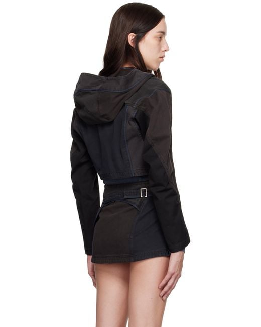 Hyein Seo ブラック＆グレー パッチワーク クロップド ジャケット