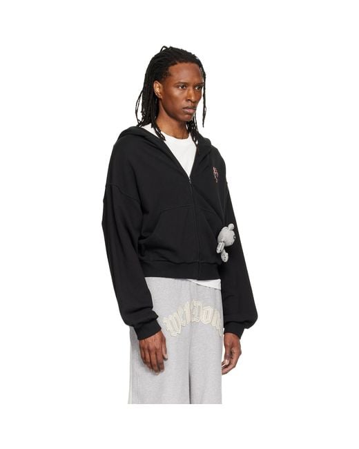 we11done Black Doodle Teddy Zip-Up Hoodie for men