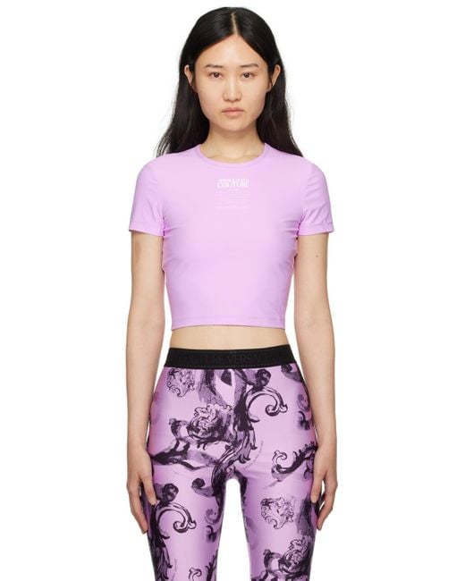 T-shirt mauve à logo et texte imprimés Versace en coloris Purple
