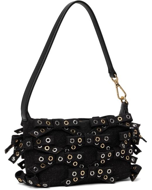Ganni Black Denim Small Butterfly Pouch Bow Bag