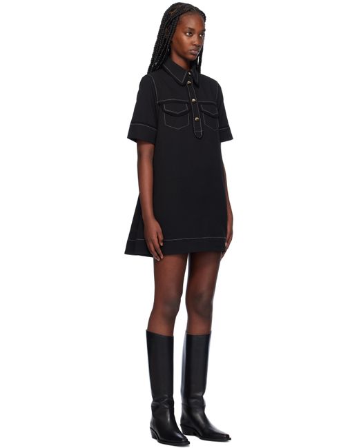 Ganni ブラック クレープ ミニワンピース Black