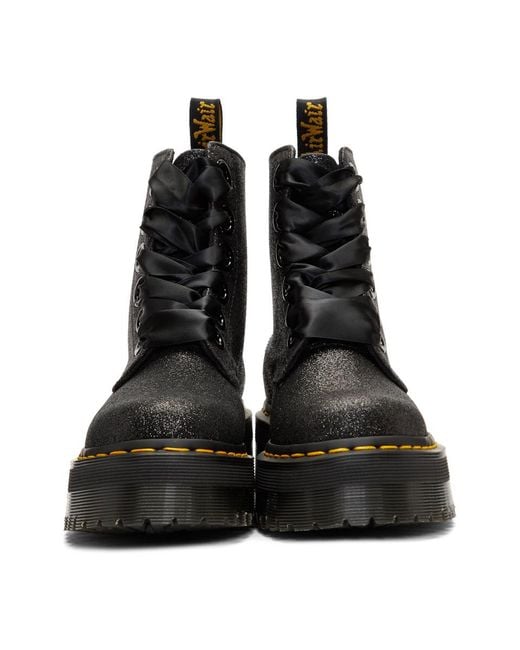 Dr. Martens Satin Black Glitter Molly Platform Boots | Lyst