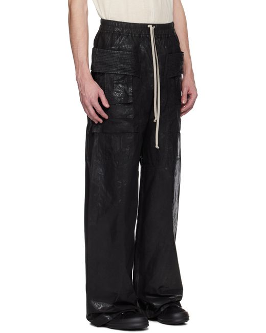 メンズ Rick Owens ブラック Hollywood Creatch ドローストリング ワイド カーゴパンツ Black