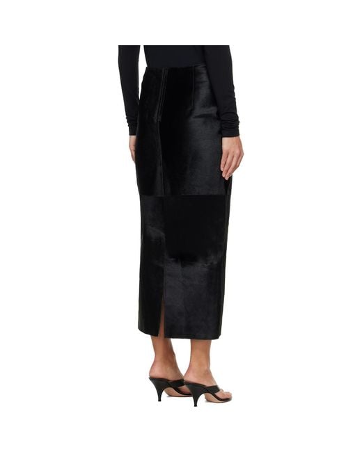 Nour Hammour Black Elisse Long Pencil Ponyhair Skirt