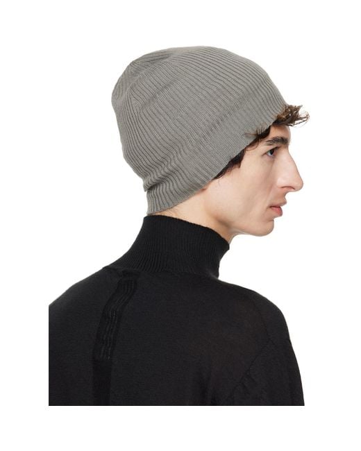Rick Owens Black Taupe Tower Ribbed Beanie for men