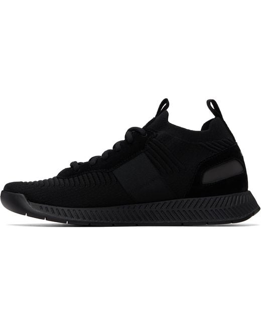 Boss Black Suede Trim Knitted Upper Sneakers for men