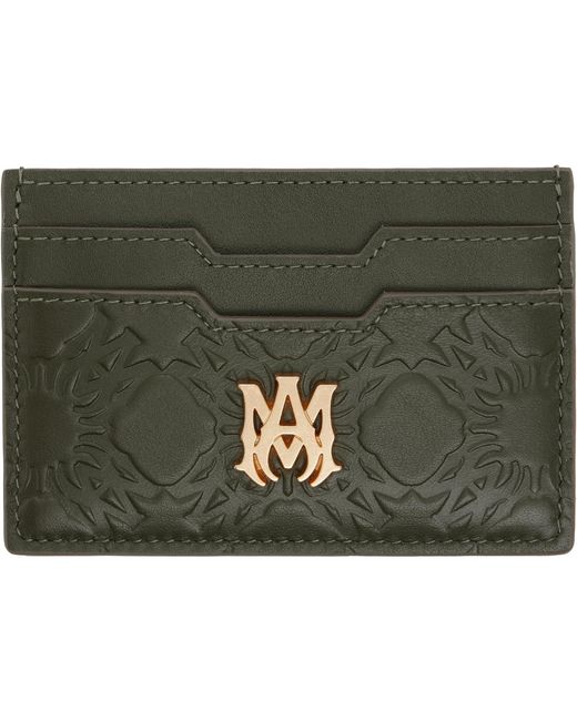 Amiri Green Khaki 'Ma' Quad Leather Card Holder for men