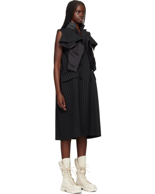 Sacai Black Wool Silk Suiting Midi Dress