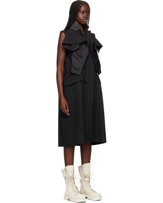 Sacai Black Wool Silk Suiting Midi Dress