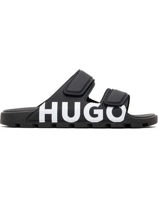 HUGO Black Logo Double Touch-Closure Sandals for men