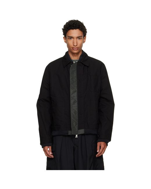 Sacai Black Khaki Nylon Twill X Rip Stop Blouson Reversible Jacket for men