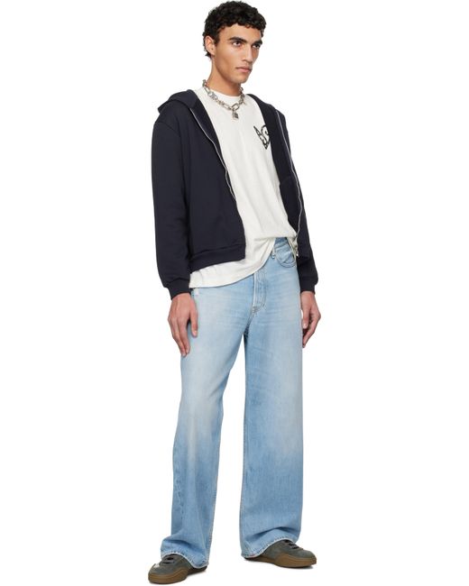 メンズ Acne ネイビー ジップフーディ Blue