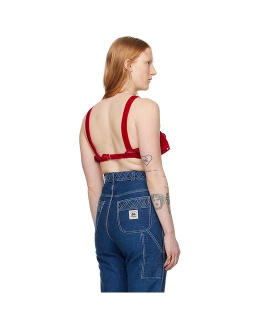 Bode Blue Red Ruffle Bra