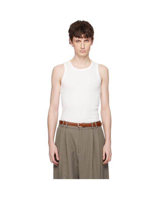 Seventh White Base Rib Tank Top for men