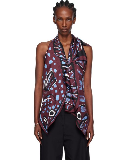 Bottega Veneta Women's Red Burgundy Silk Twill Printed Top