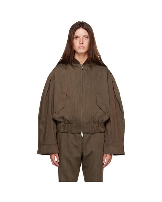 Ganni Brown Wool Melange Bomber Jacket