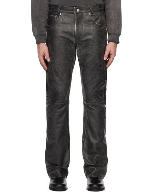 Enfants Riches Deprimes Black Distressed Raw Hem Flare Leather Pants for men
