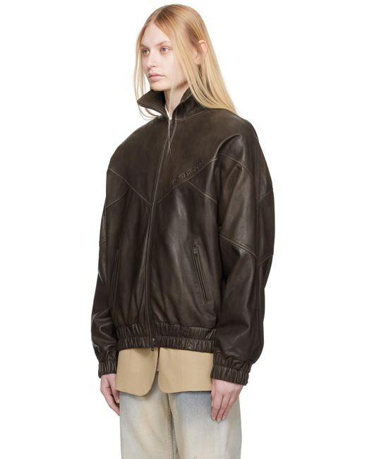 Acne ブラウン エンボスロゴ レザージャケット Black