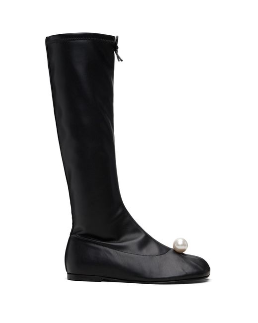 Sandy Liang Black Faux-Pearl Sock Boots