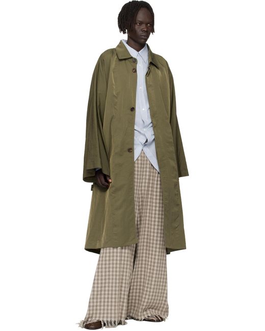 Hed Mayner Green Crinkled Trench Coat for men