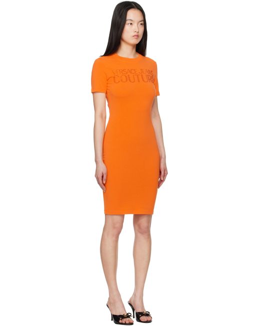 Versace Jeans Couture オレンジ ラインストーンロゴ ミニワンピース Orange
