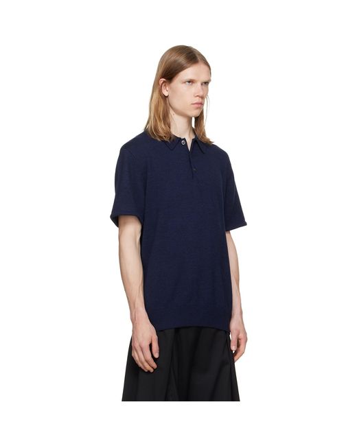 HODAKOVA Blue Knit Wool Short Sleeve Polo for men