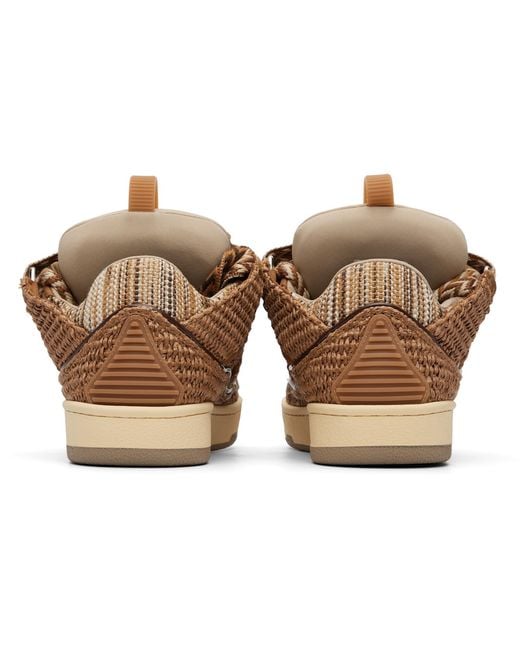 Lanvin Brown Faux-Raffia Curb Sneakers for men