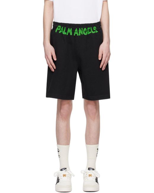 Palm Angels Black Printed Shorts for men