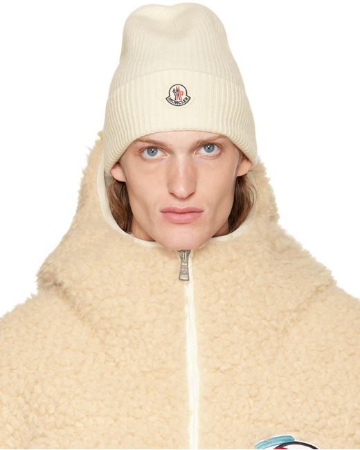 Moncler Natural Gray Rolled Brim Beanie for men