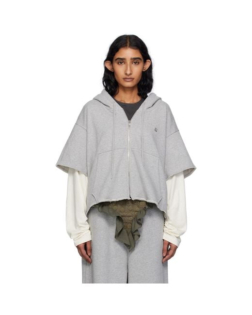 Pushbutton Gray Raw Edge Zip-Up Hoodie