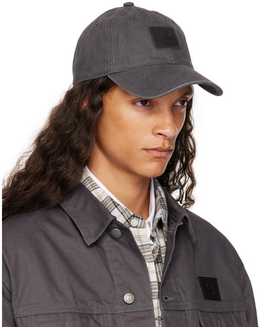 Acne Black Leather Face Patch Cap for men