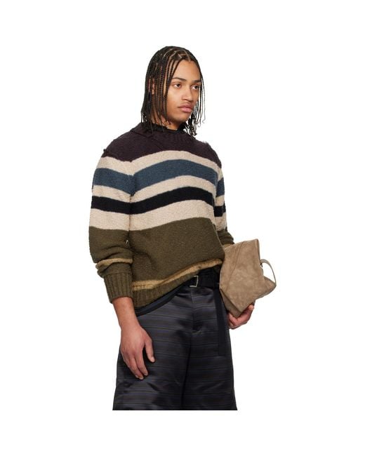 Sacai Black Horizontal Stripe Knit Pullover Sweater for men