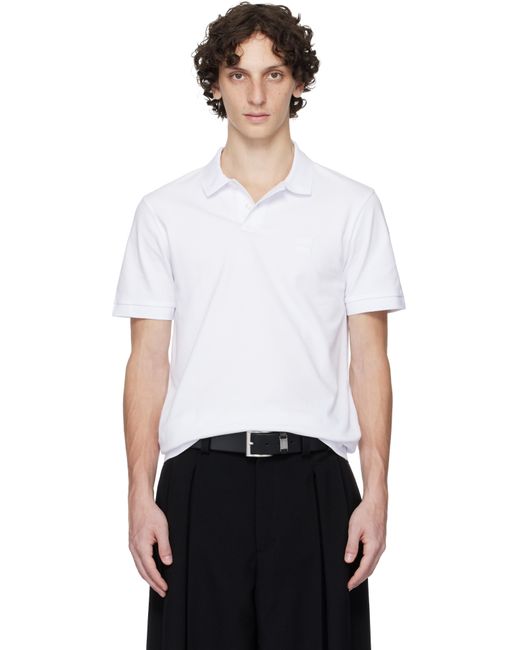 メンズ Boss ホワイト スリムフィット ストレッチコットン ロゴパッチ ポロシャツ White